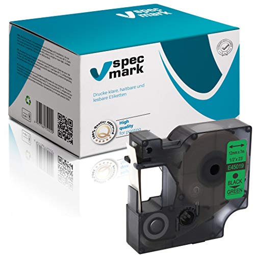 specmark Kompatibel für DYMO D1 45019 Schriftband 12mm x 7m Schwarz auf Grün (S0720590) kompatibel mit DYMO D1 für Drucker LM Label-Manager LP Label-Point LW -Writer DUO von specmark