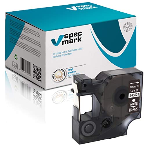 specmark Kompatibel für DYMO D1 45021 S0720560 Schriftband 12mm x 7m Weiß auf Schwarz Kompatibel mit LM LabelManager LP LabelPoint LW LabelWriter DUO von specmark
