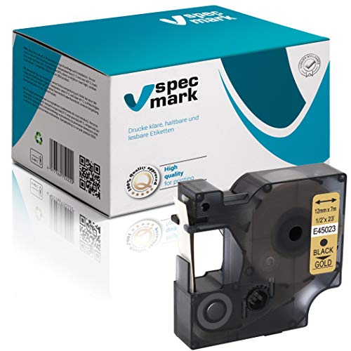 specmark Kompatibel für DYMO D1 45023 Schriftband 12mm x 7m Schwarz auf Gold (S0720630) kompatibel mit DYMO D1 für Drucker LM Label-Manager LP Label-Point LW -Writer DUO von specmark