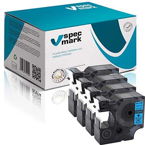 specmark Kompatibel für DYMO D1 45806 S0720860 Schriftband 19mm x 7 m Satz x 4 St. Schwarz auf Blau Kompatibel mit DYMO D1 für Drucker LM LabelManager LP LabelPoint LW LabelWriter DUO specmark Kompatibel für DYMO D1 45806 S0720860 Schriftband 19mm x 7 m Satz x 4 St. Schwarz auf Blau Kompatibel mit DYMO D1 für Drucker LM LabelManager LP LabelPoint LW LabelWriter DUO von specmark