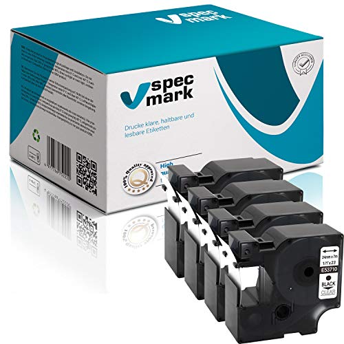 specmark Kompatibel für DYMO D1 53710 Schriftband 24mm x 7m Satz x 4 St. Schwarz auf Durchsichtig kompatibel mit DYMO D1 für Drucker LM LabelManager LP LabelPoint LW LabelWriter DUO von specmark
