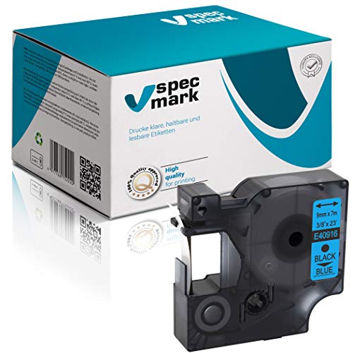 specmark Passend für DYMO D1 40916 Schriftband 9mm x 7m Schwarz auf Blau (S0720710) kompatibel mit DYMO D1 für Drucker LM LabelManager LP LabelPoint LW LabelWriter DUO von specmark