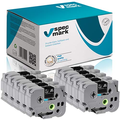 specmark Schriftband TZe-355 24mm x 8m Satz x 10 St. Weiß auf Schwarz Band kompatibel mit Drucker Brother PT P-touch AZe-355 EZe-355 TZ-355 TZ2-355 von specmark