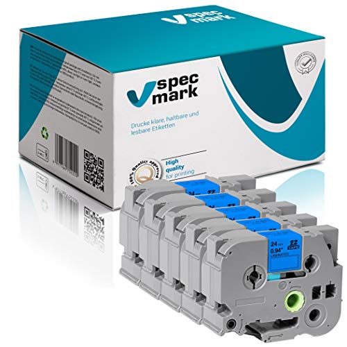 specmark Schriftband TZe-551 24mm x 8m Satz x 5 St. Schwarz auf Blau Band kompatibel mit Drucker Brother PT P-touch AZe-551 EZe-551 TZ-551 TZ2-551 specmark Schriftband TZe-551 24mm x 8m Satz x 5 St. Schwarz auf Blau Band kompatibel mit Drucker Brother PT P-touch AZe-551 EZe-551 TZ-551 TZ2-551 von specmark