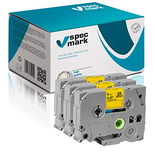 specmark Schriftband TZe-621 9mm x 8m Satz x 3 St. Schwarz auf Gelb Band kompatibel mit allen Drucker Brother PT P-touch AZe-621 EZe-621 TZ-621 TZ2-621 von specmark