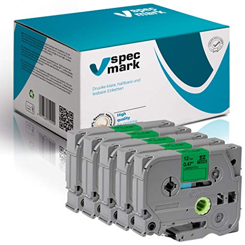 specmark Schriftband TZe-735 12mm x 8m Satz x 5 St. Weiß auf Grün Band kompatibel mit allen Drucker Brother PT P-touch AZe-735 EZe-735 TZ-735 TZ2-735 von specmark