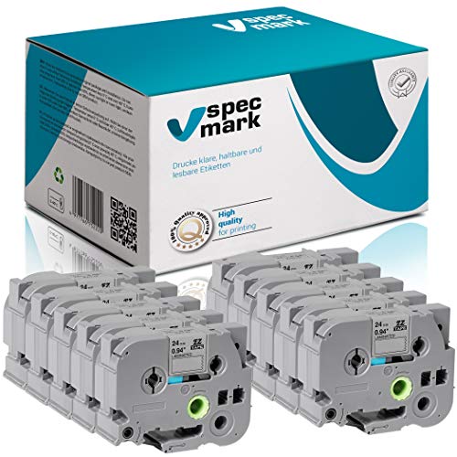 specmark Schriftband TZe-951 24mm x 8m Satz x 10 St. Schwarz auf Silber Band kompatibel mit Drucker Brother PT P-touch AZe-951 EZe-951 TZ-951 TZ2-951 von specmark
