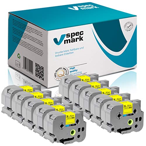 specmark Schriftband TZe-C61 36mm x 5m Satz x 10 St. Schwarz auf Gelb fluoreszierend Band kompatibel mit Drucker Brother PT P-touch AZe-C61 EZe-C61 TZ-C61 TZ2-C61 von specmark