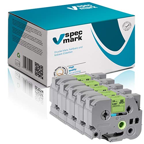 specmark Schriftband TZe-D51 24mm x 5m Satz x 5 St. Schwarz auf Grün fluoreszierend Band kompatibel mit Drucker Brother PT P-touch AZe-D51 EZe-D51 TZ-D51 TZ2-D51 von specmark