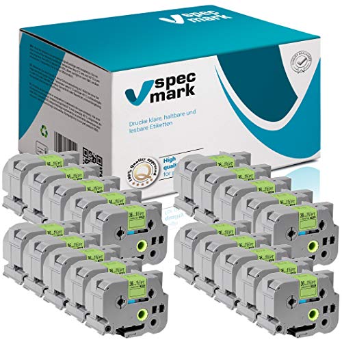 specmark Schriftband TZe-D61 36mm x 5m Satz x 20 St. Schwarz auf Grün fluoreszierend Band kompatibel mit Drucker Brother PT P-touch AZe-D61 EZe-D61 TZ-D61 TZ2-D61 von specmark