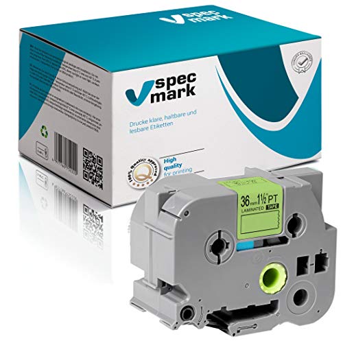 specmark Schriftband TZe-D61 36mm x 5m Schwarz auf Grün fluoreszierend Band kompatibel mit Drucker Brother PT P-touch AZe-D61 EZe-D61 TZ-D61 TZ2-D61 von specmark