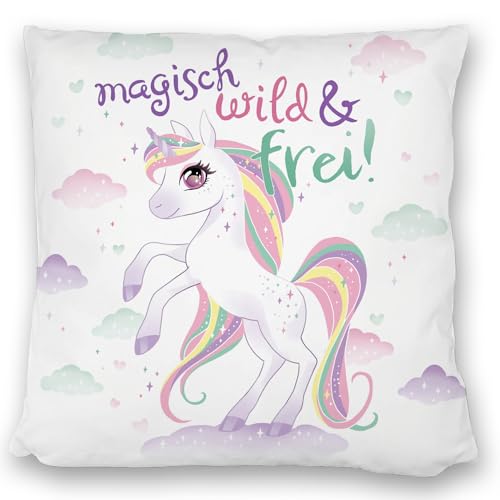 Einhorn Kissen satiniert mit Spruch Magisch wild und frei EIN magisches DekoKissen satiniert für das Kinderzimmer Kindergeburtstag Zauber Magie Märchen Sprüche Glitzer Pferd Einhorn Kissen satiniert mit Spruch Magisch wild und frei EIN magisches DekoKissen satiniert für das Kinderzimmer Kindergeburtstag Zauber Magie Märchen Sprüche Glitzer Pferd von speecheese
