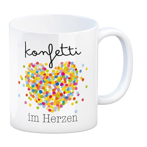 Konfetti im Herzen Karneval Geschenk Kaffeebecher Faschingsfreude Herz Kostüm Bunter Weinkeller Tasse für Köln Fasnet Fasching von speecheese