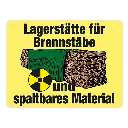 Lagerstätte für Brennstäbe - Brennholzlager Metallschild XL in 21x28 cm in Gelb für Menschen die Holz für den eigenen Ofen lagern und Witze über AKW lustig finden Atomkraftlager von speecheese