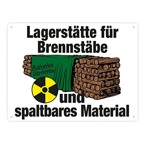 Lagerstätte für Brennstäbe - Brennholzlager Metallschild XXL in 28x38 cm in Weiß für Menschen die Holz für den eigenen Ofen lagern und Witze über AKW lustig finden Atomkraftlager von speecheese