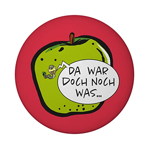 Wurm im Apfel Notizzettel Magnet rund mit rotem Hintergrund als nützliches Gadget am Kühlschrank, um Notizzettel oder to-Do Listen zu befestigen und Nichts mehr zu vergessen von speecheese