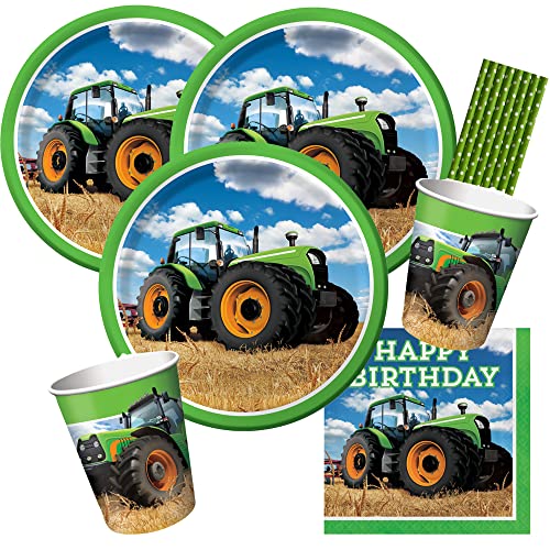 spielum 40-teiliges Party-Set Traktor Happy Birthday Teller Becher Servietten Trinkhalme für 8 Kinder/Personen von spielum