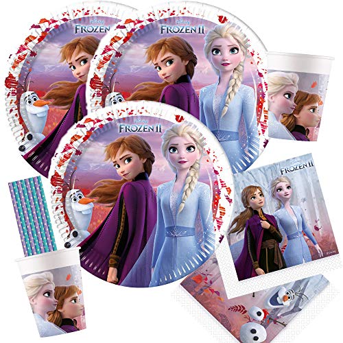 procos/spielum 44-teiliges Party Set Frozen - Die Eiskönigin 2 - Teller Pappbecher Servietten Trinkhalme für 8 Kinder von procos/spielum