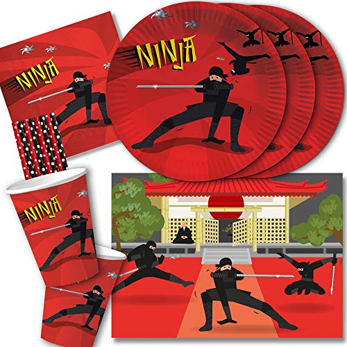 spielum 50-teiliges Ninja Party-Set - Teller Becher Servietten Trinkhalme für 6 - 8 Kinder von spielum