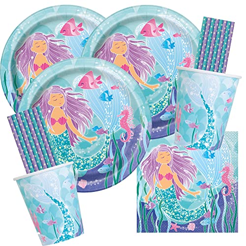 spielum 64-teiliges Party-Set Meerjungfrau - Teller Becher Servietten Trinkhalme für 16 Kinder spielum 64-teiliges Party-Set Meerjungfrau - Teller Becher Servietten Trinkhalme für 16 Kinder von spielum