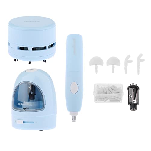 Elektrischer Bleistiftspitzer, elektronischer Radiergummi, Mini-Schreibtisch-Staubsauger-Set für Kinder, Schreibwaren, Bürobedarf, Blau von sporful