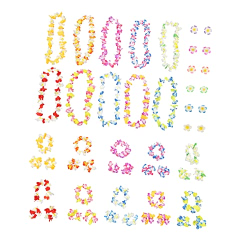 Hawaiianisches Leis Dekorationsset mit Blumenketten, Armbändern und Stirnbändern für Luau-Partys und Sommerveranstaltungen von sporful