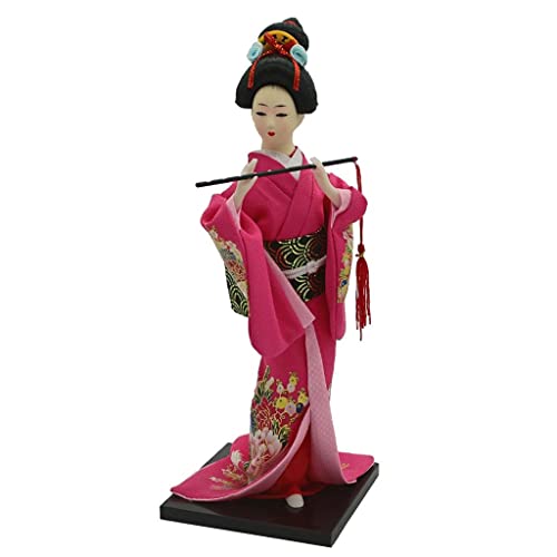 sporful 30,5 cm japanische Kimono-Geisha-Puppe, Kokeshi-Puppe, Heimdekoration, rosenrote Kleidung von sporful