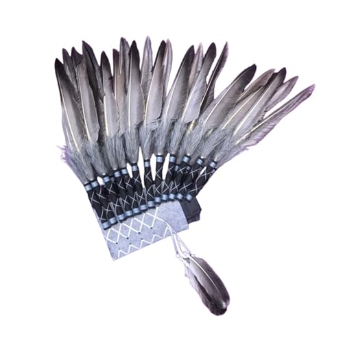 sporful Kopfschmuck mit indischem Häuptling-Feder, künstliches Feder-Stirnband für Erwachsene, Stammes-Foto-Requisiten, Festival, Karneval, Kostümzubehör, 42 x 45 cm, graue Feder von sporful