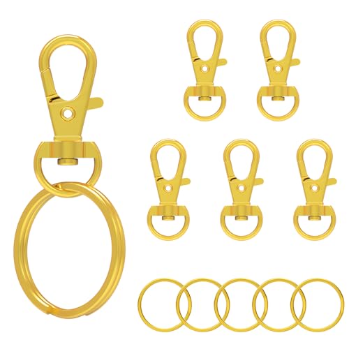 Sprookber 100 Stücke Karabiner Schlüsselanhänger mit Drehgelenk Karabiner Klein Schlüsselring für Lanyard DIY Handwerk(Golden) von sprookber