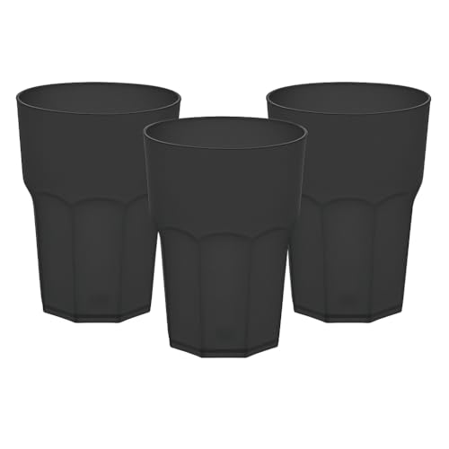 3x GLASSY CUP® 480 ml Schwarz Transparent – Bruchfester Kunststoffbecher im Glaslook – BPA-frei, spülmaschinenfest, wiederverwendbar – Ideal für Cocktail, Caipi, Party, Camping & Outdoor von stahl-design-tebart