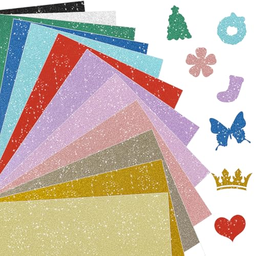 Starboling Glitzerpapier, 24 Blatt, 12 Farben, glitzerndes Papier, für Cricut, Handwerk, DIY-Projekte, Abschluss-Kappe, Kartenherstellung, Scrapbooking, 250 g/m² von starboling