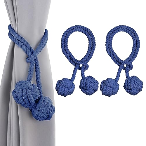 2 Stück Vorhang Raffhalter, Vorhang Zugband Handstricken Seil mit Ball (Blau) von starfa lab