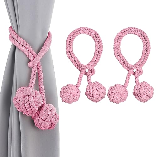 2 Stück Vorhang Raffhalter, Vorhang Zugband Handstricken Seil mit Ball (Rosa) von starfa lab
