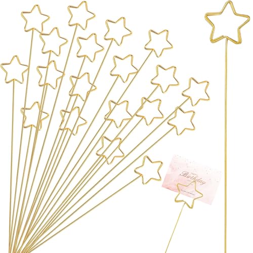 30 Stück 33 cm goldene Stern-Blumen-Plektren, Kartenhalter, Metalldraht, Foto-Sticks für Tischnummern, Blumenarrangements, Hochzeits-Party-Dekoration, Bilder-Clip-Halter für Karten, Fotos, Memos von starfa lab