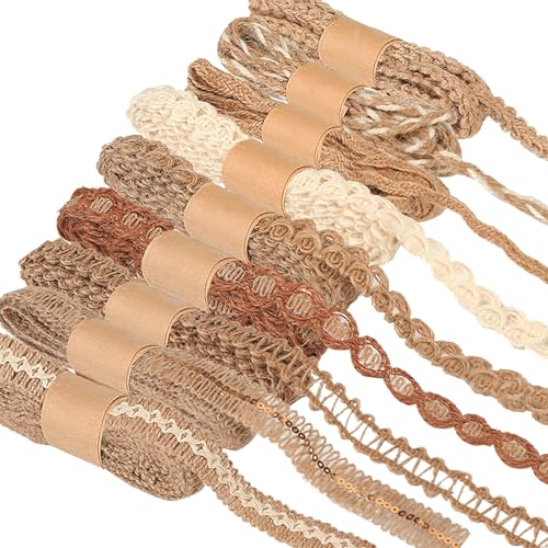 9 Rollen natürliches Jute-Spitzenband, 18 m, Juteband zum Nähen, rustikale Hochzeitsdekorationen, Geschenkverpackungen und Partyzubehör 9 Rollen natürliches Jute-Spitzenband, 18 m, Juteband zum Nähen, rustikale Hochzeitsdekorationen, Geschenkverpackungen und Partyzubehör von starfa lab
