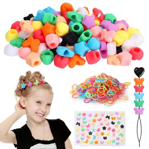 90 Stück Silikon-Haarperlen für Mädchen, 5 mm, bunt, weiche Mikroperlen-Set mit Schmetterlings-Herz-Sternformen, 10 Farben und 1 Kunststoffperlen und Gummiband für DIY-Haar-Accessoires 90 Stück Silikon-Haarperlen für Mädchen, 5 mm, bunt, weiche Mikroperlen-Set mit Schmetterlings-Herz-Sternformen, 10 Farben und 1 Kunststoffperlen und Gummiband für DIY-Haar-Accessoires von starfa lab