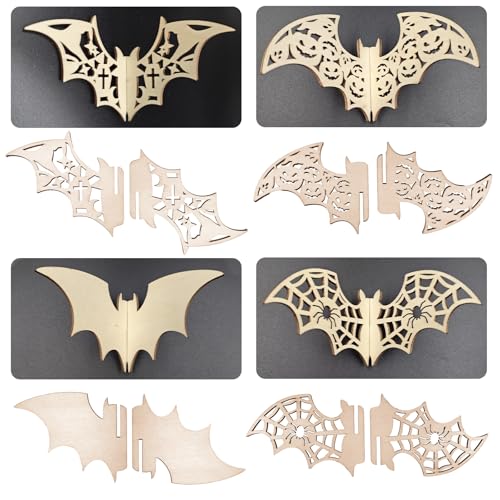 Halloween-Fledermaus-Holzhandwerk zum Bemalen für Erwachsene, 24 Stück, lackierbare, unlackierte Holzscheiben zum Basteln, 4 Stile, 3D-DIY-Fledermaus, unlackierte Holzausschnitte, Ornament zum Malen Halloween-Fledermaus-Holzhandwerk zum Bemalen für Erwachsene, 24 Stück, lackierbare, unlackierte Holzscheiben zum Basteln, 4 Stile, 3D-DIY-Fledermaus, unlackierte Holzausschnitte, Ornament zum Malen von starfa lab