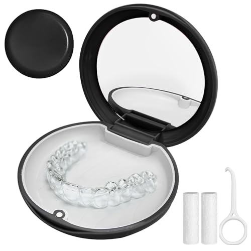 Halteetui, schlanke Ausrichtungshüllen für Invisalign, Magnetverschluss, kiefergerechte, tragbare Mundschutzbox mit Spiegel und Entfernungswerkzeugen und 2 Ausrichtungen, Kauspielzeug (schwarz) von starfa lab