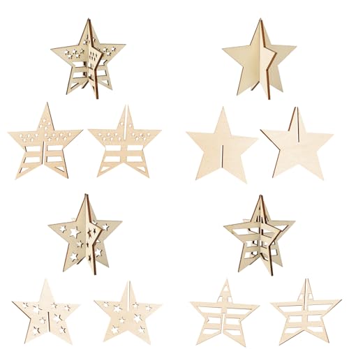 Juli Sterne Holzhandwerk zum Bemalen für Erwachsene, 24 Stück, lackierbare, unlackierte Holzscheiben zum Basteln, 4 Stile, 3D-Holzausschnitte, Ornament zum Bemalen von Dekorationen Juli Sterne Holzhandwerk zum Bemalen für Erwachsene, 24 Stück, lackierbare, unlackierte Holzscheiben zum Basteln, 4 Stile, 3D-Holzausschnitte, Ornament zum Bemalen von Dekorationen von starfa lab
