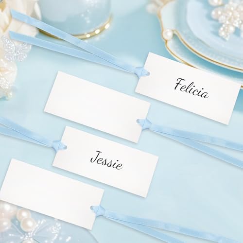 Tischkarten für den Tisch, blanko, Hochzeits-Tischkarten mit Satinband, 4,9 x 8,9 cm, hängende Geschenkanhänger für Hochzeit, Abendessen, Bankett, Party, Tischdekoration, Zubehör, Blau, 50 Stück Tischkarten für den Tisch, blanko, Hochzeits-Tischkarten mit Satinband, 4,9 x 8,9 cm, hängende Geschenkanhänger für Hochzeit, Abendessen, Bankett, Party, Tischdekoration, Zubehör, Blau, 50 Stück von starfa lab