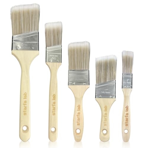 starfa lab Pinsel-Set, 5 Stück, Holzgriff, abgewinkelt, flach, feines Schneiden, für Schärpe, Malerei, Wand, Fleckenpinsel zum Dekorieren von Wänden, Möbeln, Lacken, Emulsionen, Glanz, Heimverkleidung starfa lab Pinsel-Set, 5 Stück, Holzgriff, abgewinkelt, flach, feines Schneiden, für Schärpe, Malerei, Wand, Fleckenpinsel zum Dekorieren von Wänden, Möbeln, Lacken, Emulsionen, Glanz, Heimverkleidung von starfa lab