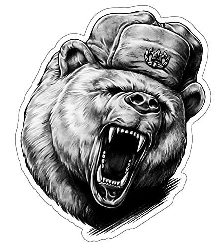 Cooler Aufkleber Bad Russian Bear mit aufgerissenem Maul und Tschapka Sticker Russland Cool ca. 12x10 cm von sticker-dealer