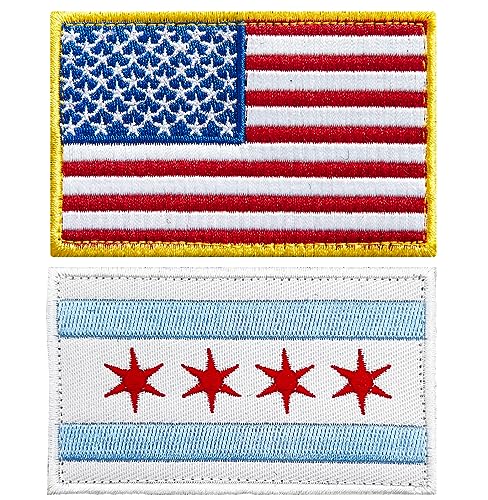 stidsds 2 Stück Amerikanische US Chicago Flagge Patch USA Chicago City Flaggen Bestickte Patches USA Flaggen Militär Taktischer Patch für Kleidung Hut Rucksäcke Pride Dekorationen von stidsds
