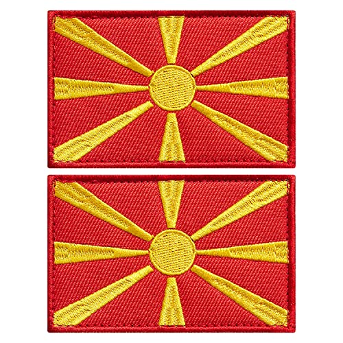 stidsds 2 Stück Mazedonien Flagge Patch Mazedonien Flaggen Bestickte Patches Mazedonische Flaggen Militär Taktische Patch für Kleidung Hut Rucksäcke Pride Dekorationen von stidsds