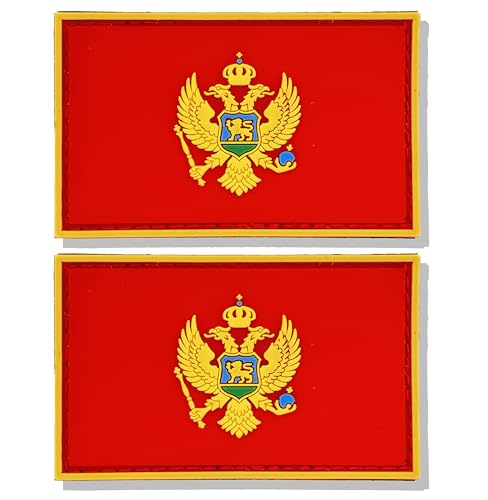 stidsds Montenegro-Flaggenaufnäher, Montenegro-Flagge, Militär, taktischer Aufnäher, Montenegro-Flaggen, PVC, Klettverschluss, für Kleidung, Hut, Rucksäcke, Stolz-Dekorationen, 2 Stück von stidsds
