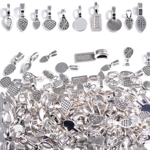 200 Stück Klemmbügel zum Aufkleben für Schmuckherstellung, Halskettenanhänger und Zubehör für Bastelarbeiten (Silber) von stino