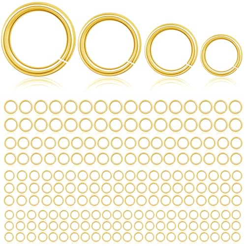 Biegeringe für Schmuckherstellung, 18 Karat Gold, 4 mm, 5 mm, 6 mm, 7 mm, für Ohrringe, Armbänder, Halsketten, 300 Stück (18 Karat vergoldet) von stino