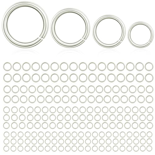 Binderinge für Schmuckherstellung, 4 mm, 5 mm, 6 mm, 7 mm, für Ohrringe, Armbänder, Halsketten, 300 Stück (versilbert) von stino