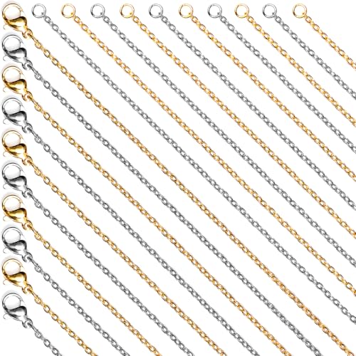 Fadeless Edelstahlketten zur Schmuckherstellung, hypoallergen, Silber- und Goldhalsketten, Zubehör (Gold und Silber), 20 Stück von stino