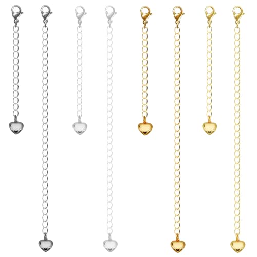 Halskettenverlängerungen für Damen, farbecht, hypoallergen, Set aus 14 Karat Gold, 18 Karat Gold oder Silber, Verlängerungen 5,1 cm, 10,2 cm (gemischte Farben (8 Stück), 8 Stück von stino